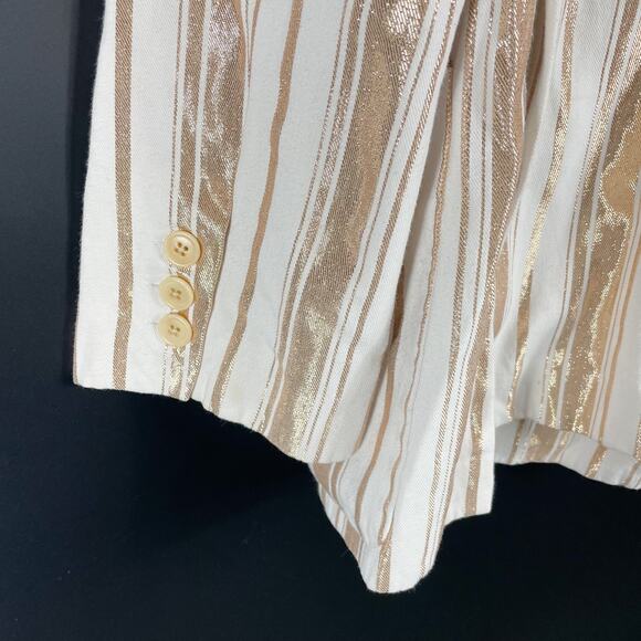 7 for All Mankind Shine Blazer Ivory Gold Stripe Button Front Double Breast Sz L - Picture 12 of 16